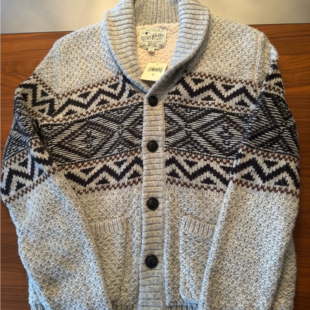 Lucky Brand Gray Patterned Men's Cardigan Size Small